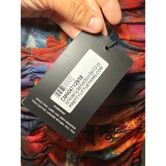 NWT Prettylittlething multin sheer lined‎ ruched bodycon dress womens 6 festival - Picture 4 of 9